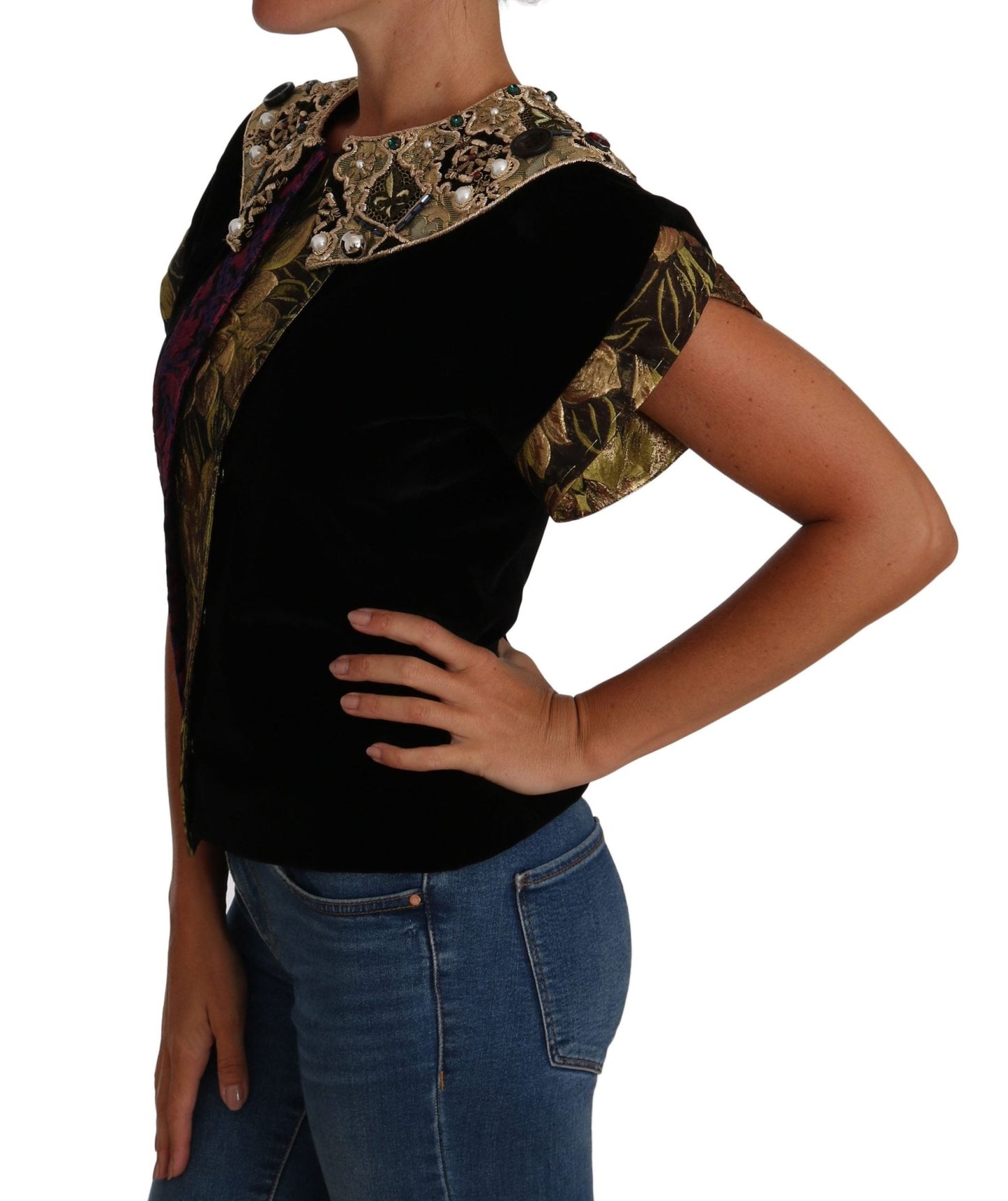 Black Gold Embellished Jaquard Velvet Jacket - coffeewithmee2Dolce & GabbanaP1510S