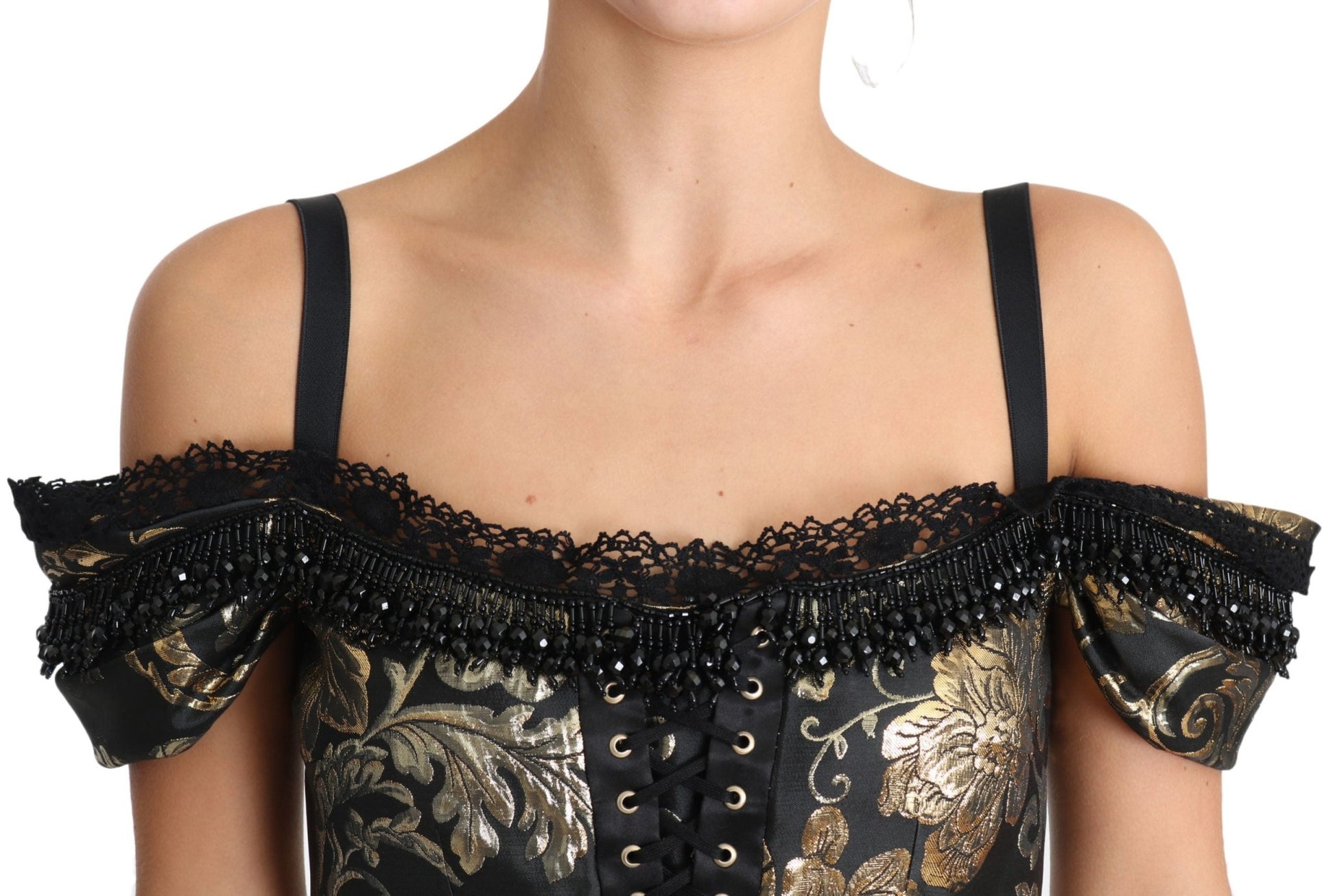 Black Gold Floral Jacquard Crystal Blouse - coffeewithmee2Dolce & GabbanaP2345S