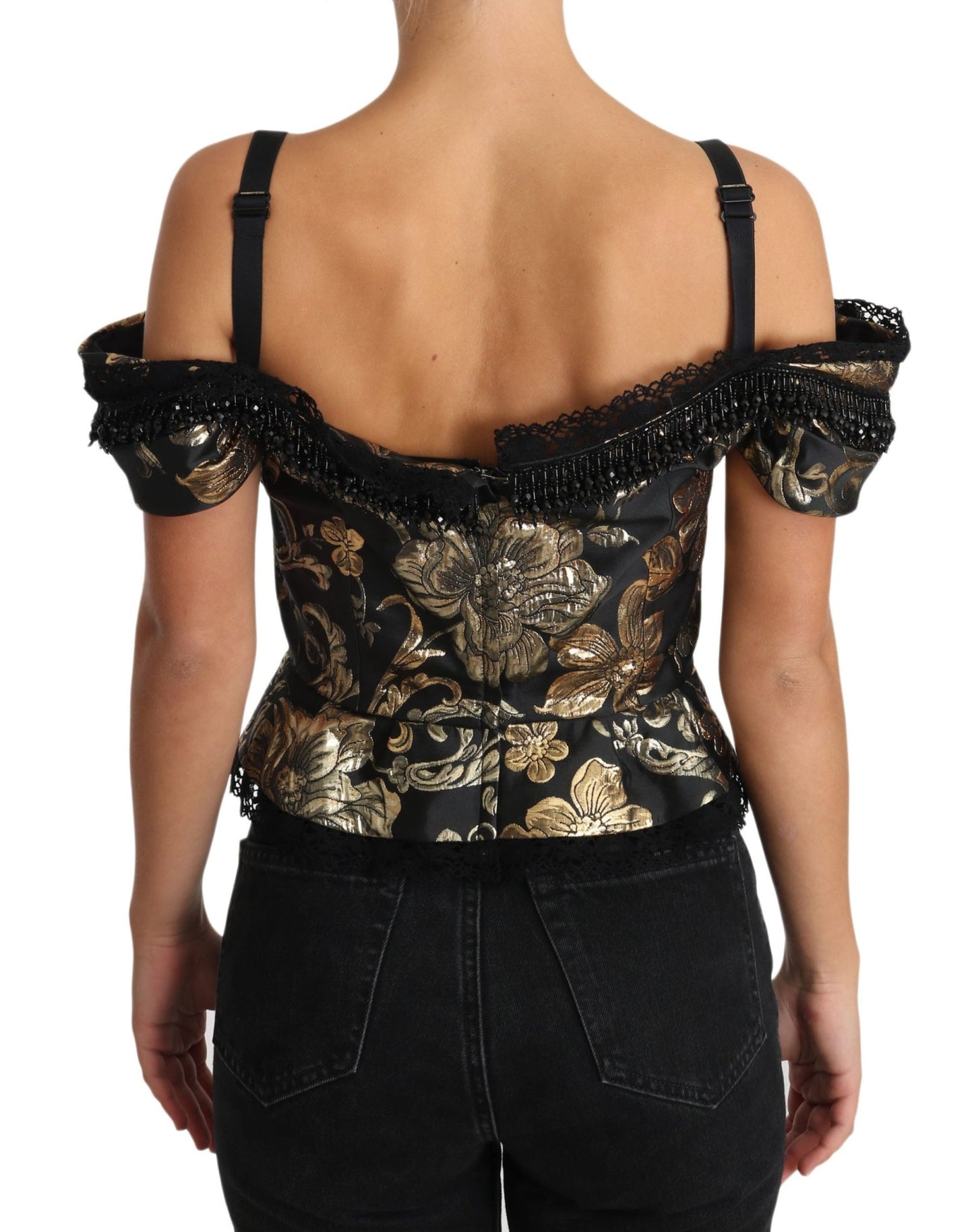 Black Gold Floral Jacquard Crystal Blouse - coffeewithmee2Dolce & GabbanaP2345S