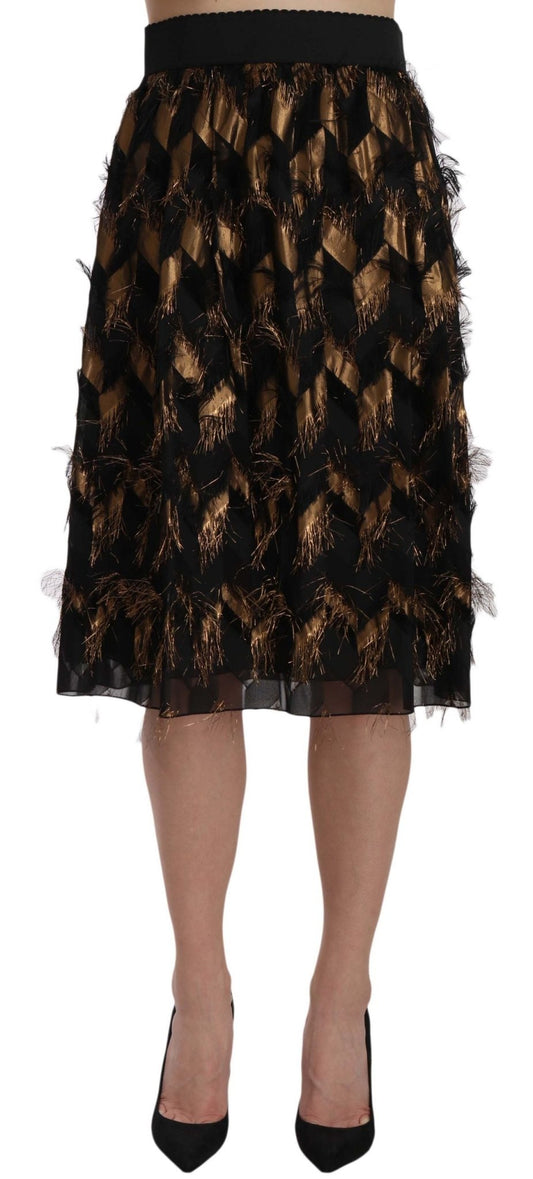 Black Gold Fringe Metallic Pencil A-line Skirt - coffeewithmee2Dolce & GabbanaP1545S