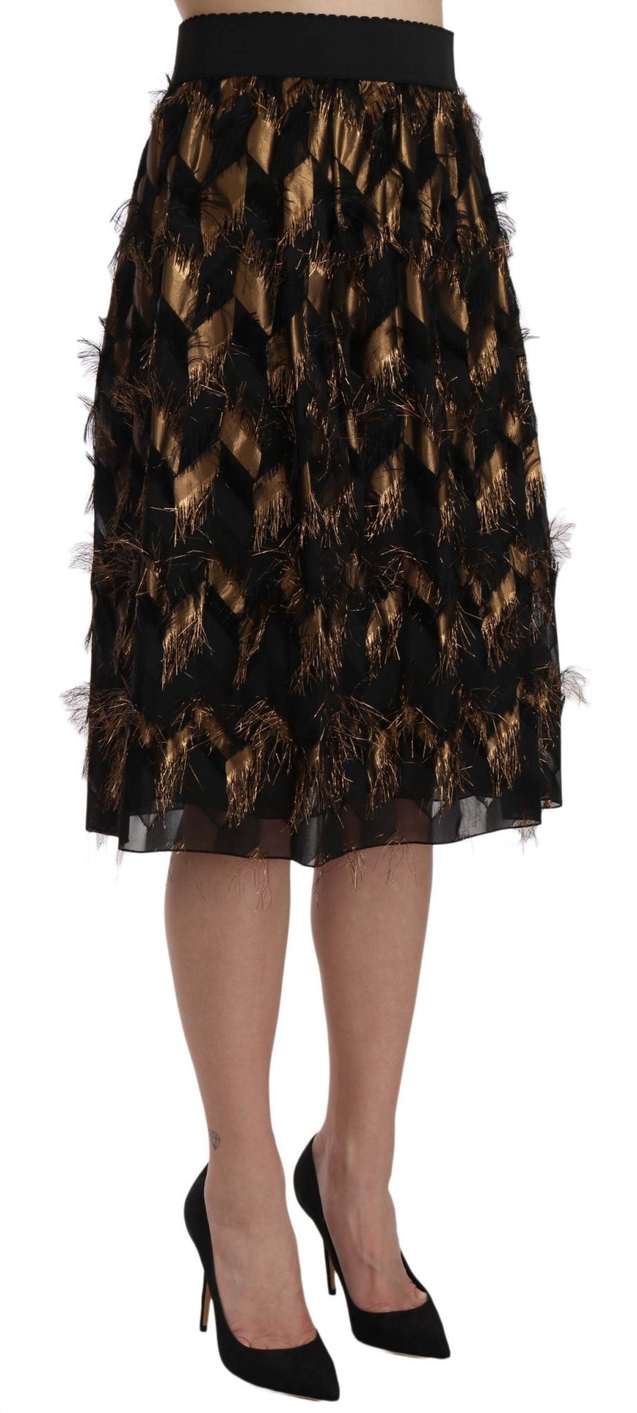 Black Gold Fringe Metallic Pencil A-line Skirt - coffeewithmee2Dolce & GabbanaP1545S