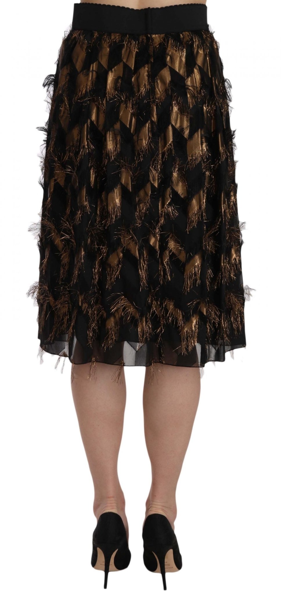 Black Gold Fringe Metallic Pencil A-line Skirt - coffeewithmee2Dolce & GabbanaP1545S