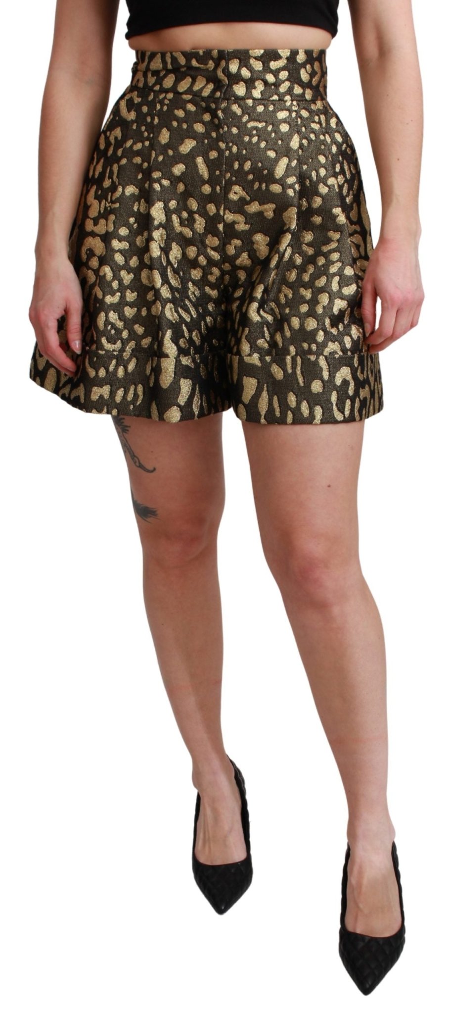 Black Gold High Waist Mini Cotton Shorts - coffeewithmee2Dolce & GabbanaP3078S