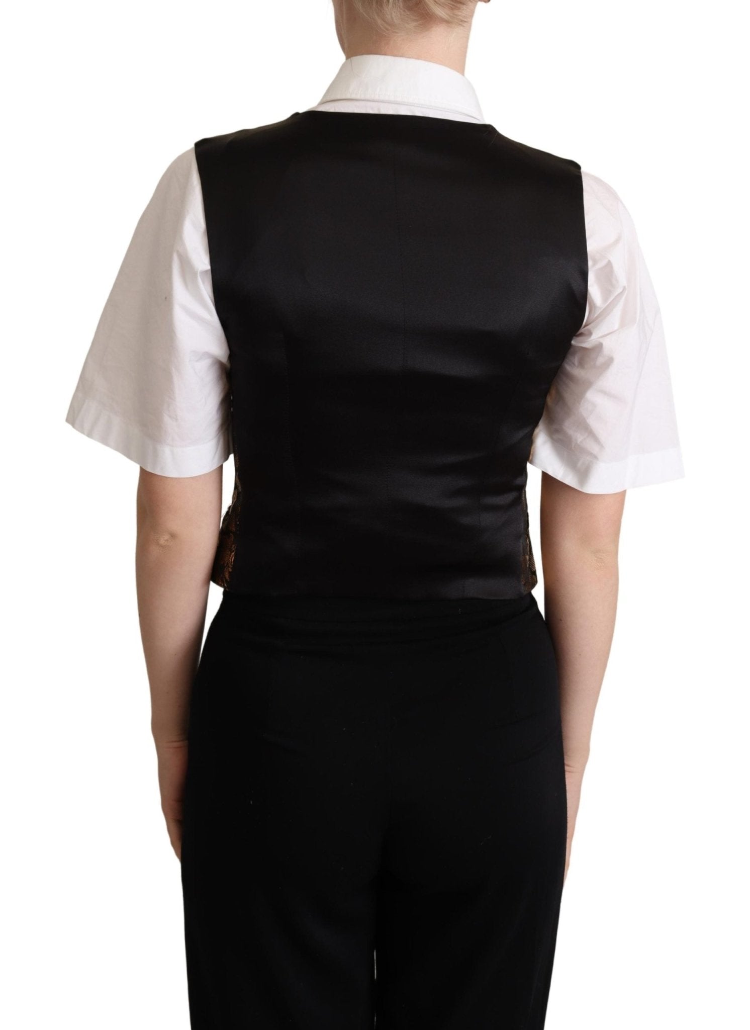 Black Gold Jacquard Silk Waistcoat Vest - coffeewithmee2Dolce & GabbanaP5294S