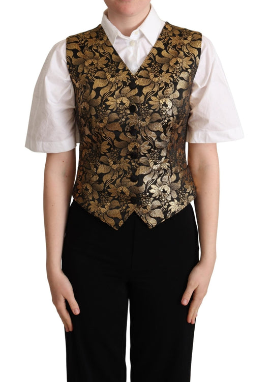 Black Gold Jacquard Silk Waistcoat Vest - coffeewithmee2Dolce & GabbanaP5294S
