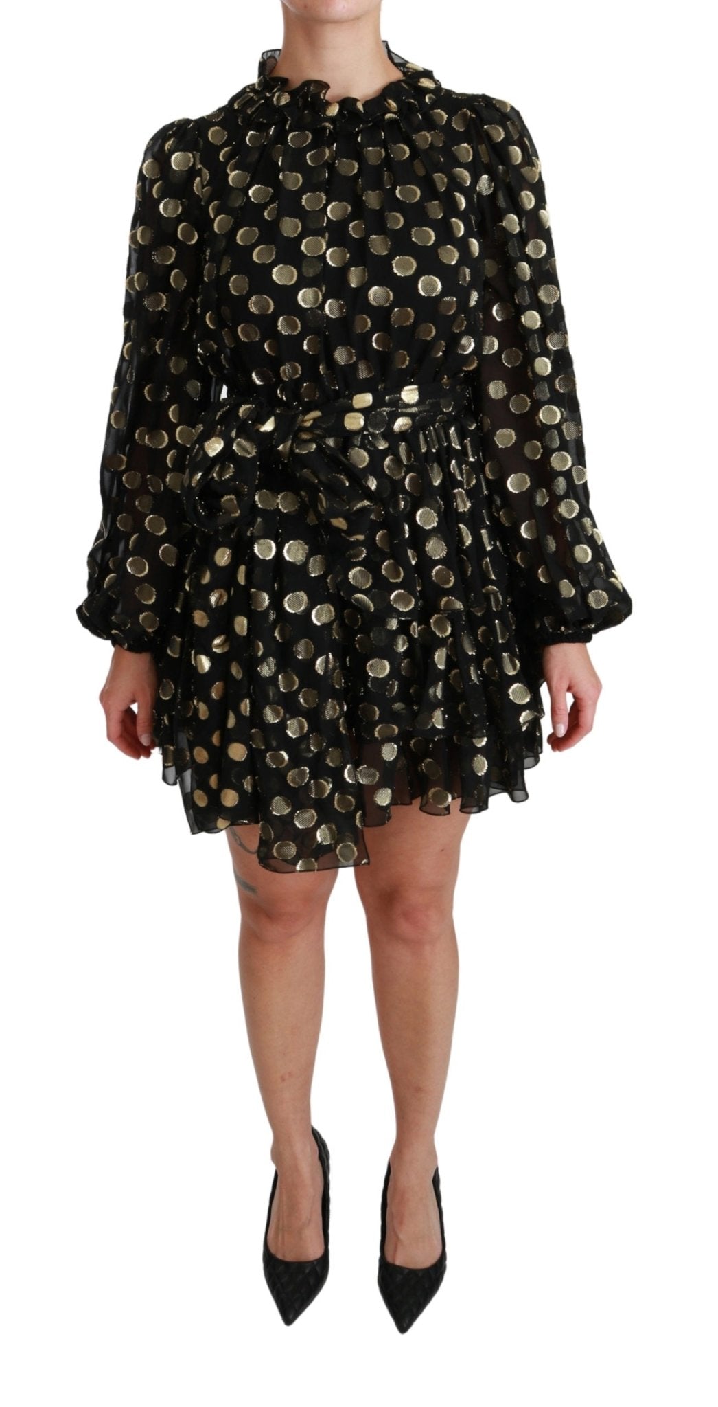 Black Gold Lurex Polka Dots Silk Flared Dress - coffeewithmee2Dolce & GabbanaP2859S