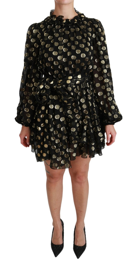 Black Gold Lurex Polka Dots Silk Flared Dress - coffeewithmee2Dolce & GabbanaP2859S