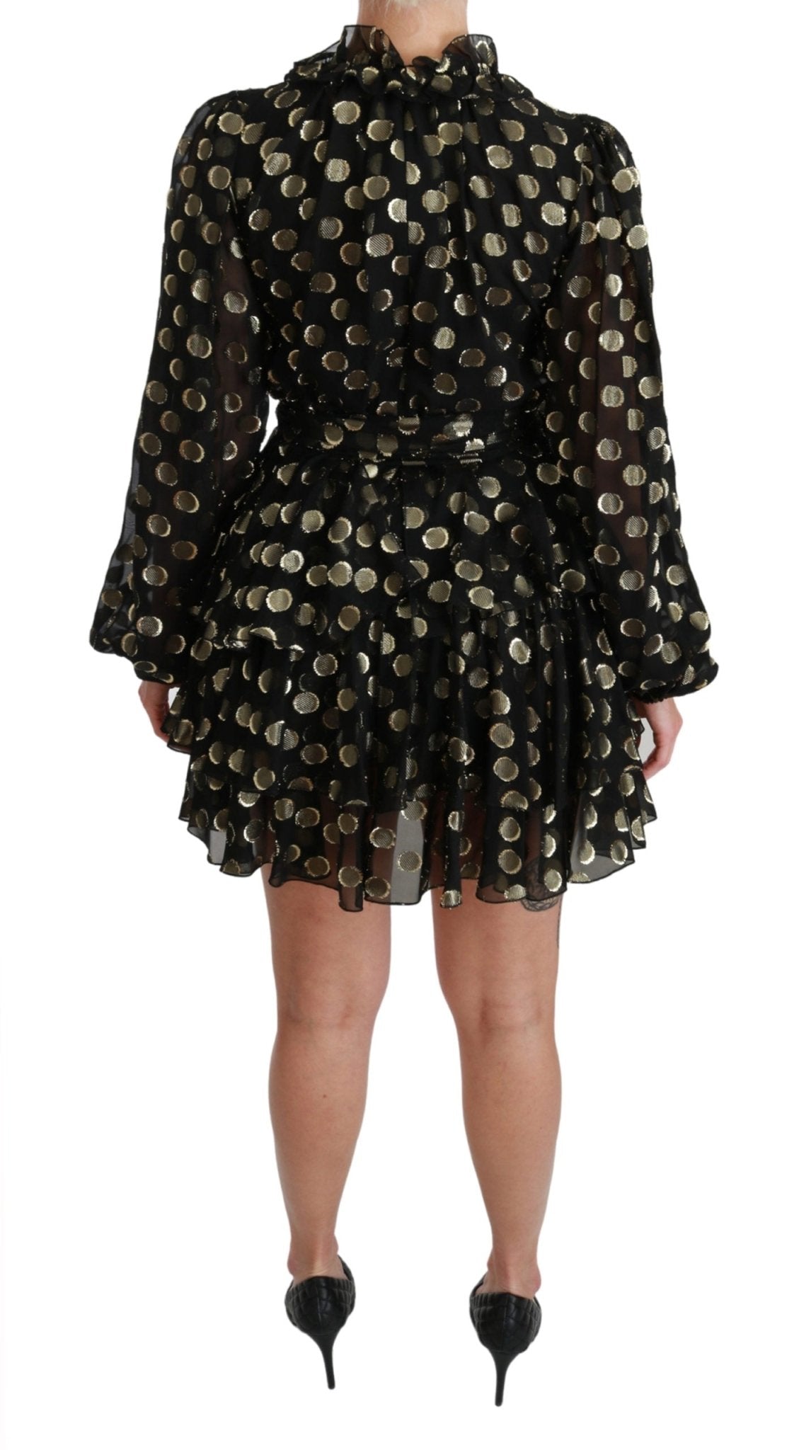 Black Gold Lurex Polka Dots Silk Flared Dress - coffeewithmee2Dolce & GabbanaP2859S