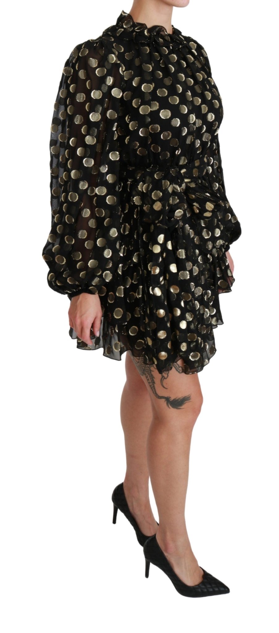 Black Gold Lurex Polka Dots Silk Flared Dress - coffeewithmee2Dolce & GabbanaP2859S