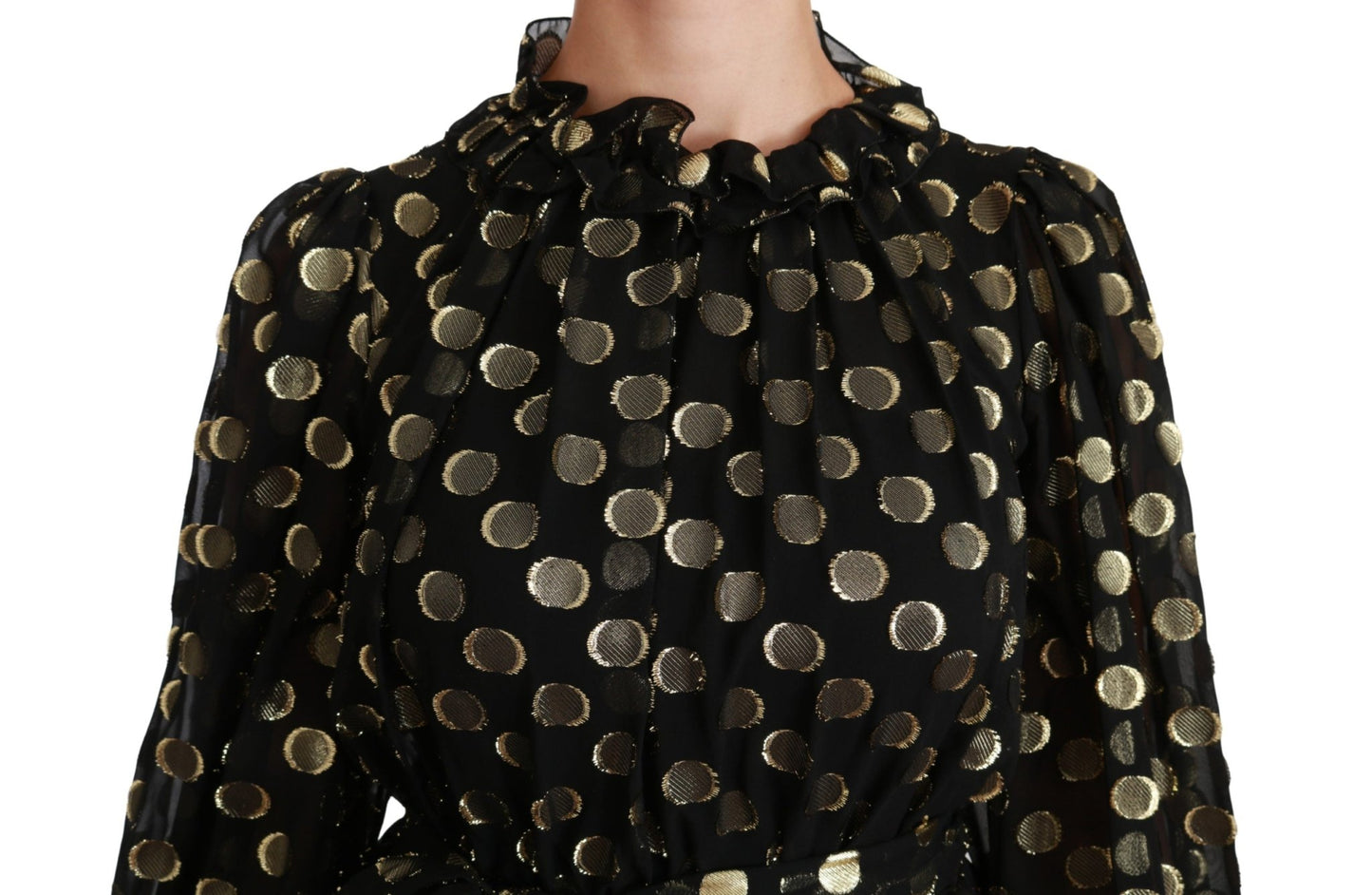 Black Gold Lurex Polka Dots Silk Flared Dress - coffeewithmee2Dolce & GabbanaP2859S
