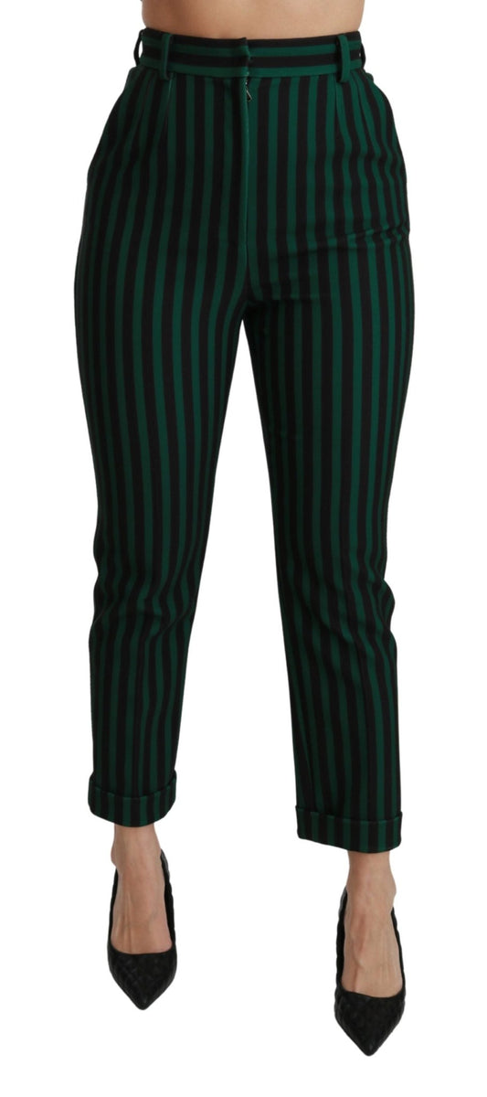 Black Green Striped High Waist Trouser Pants - coffeewithmee2Dolce & GabbanaP2967S