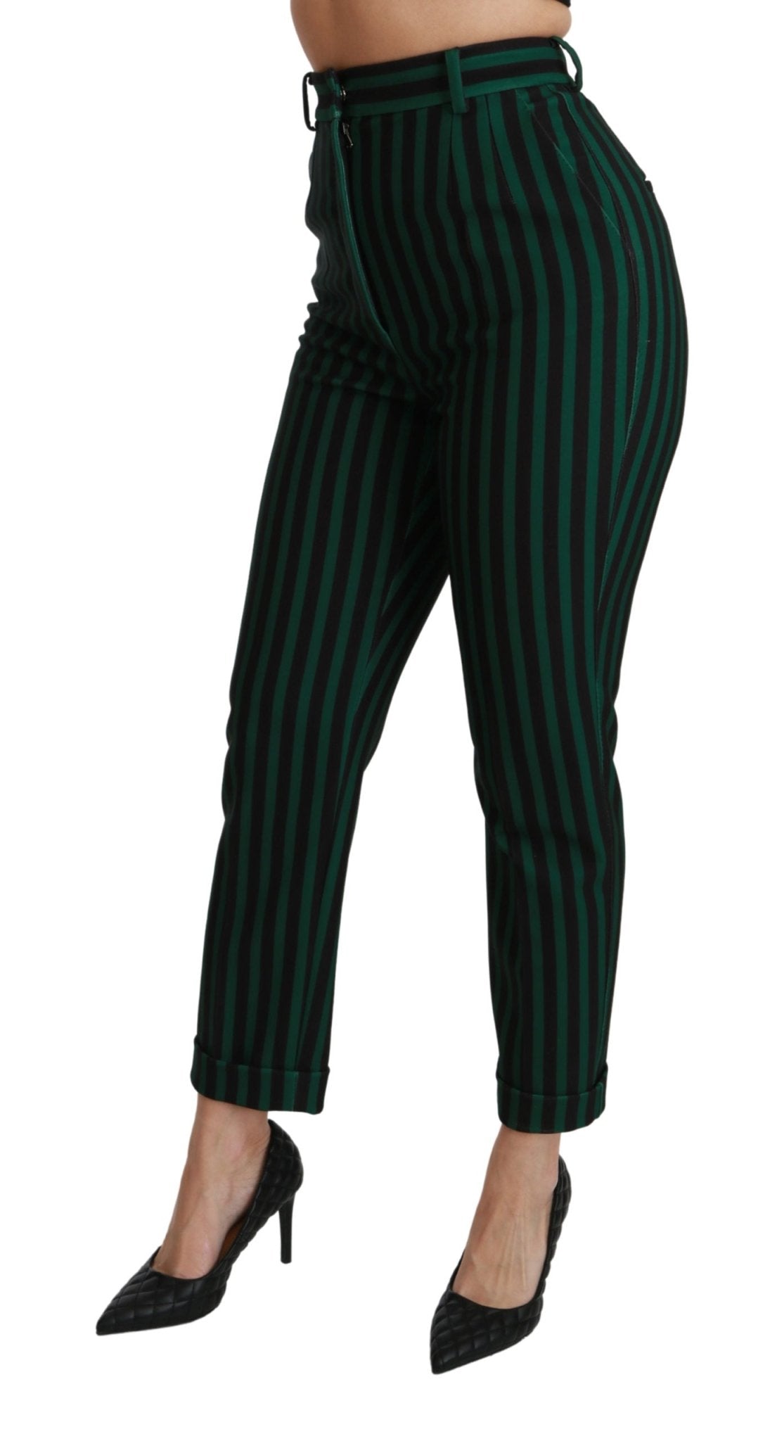 Black Green Striped High Waist Trouser Pants - coffeewithmee2Dolce & GabbanaP2967S
