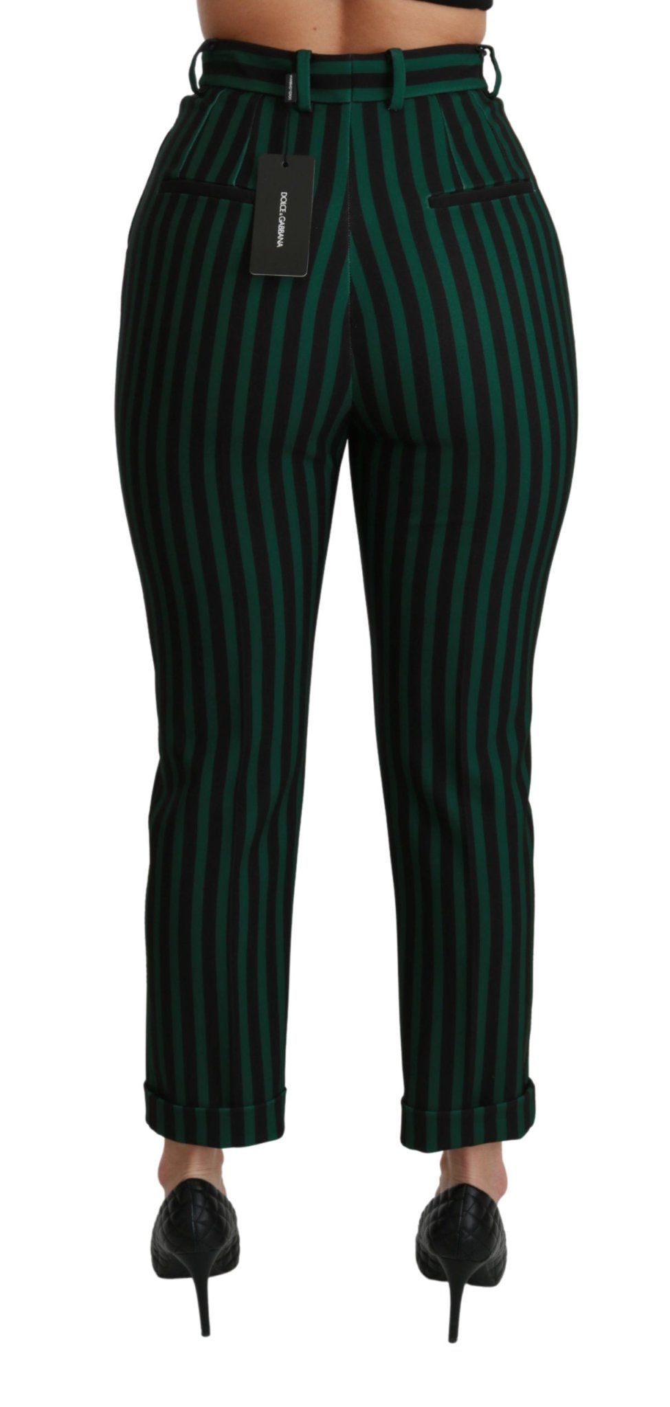 Black Green Striped High Waist Trouser Pants - coffeewithmee2Dolce & GabbanaP2967S