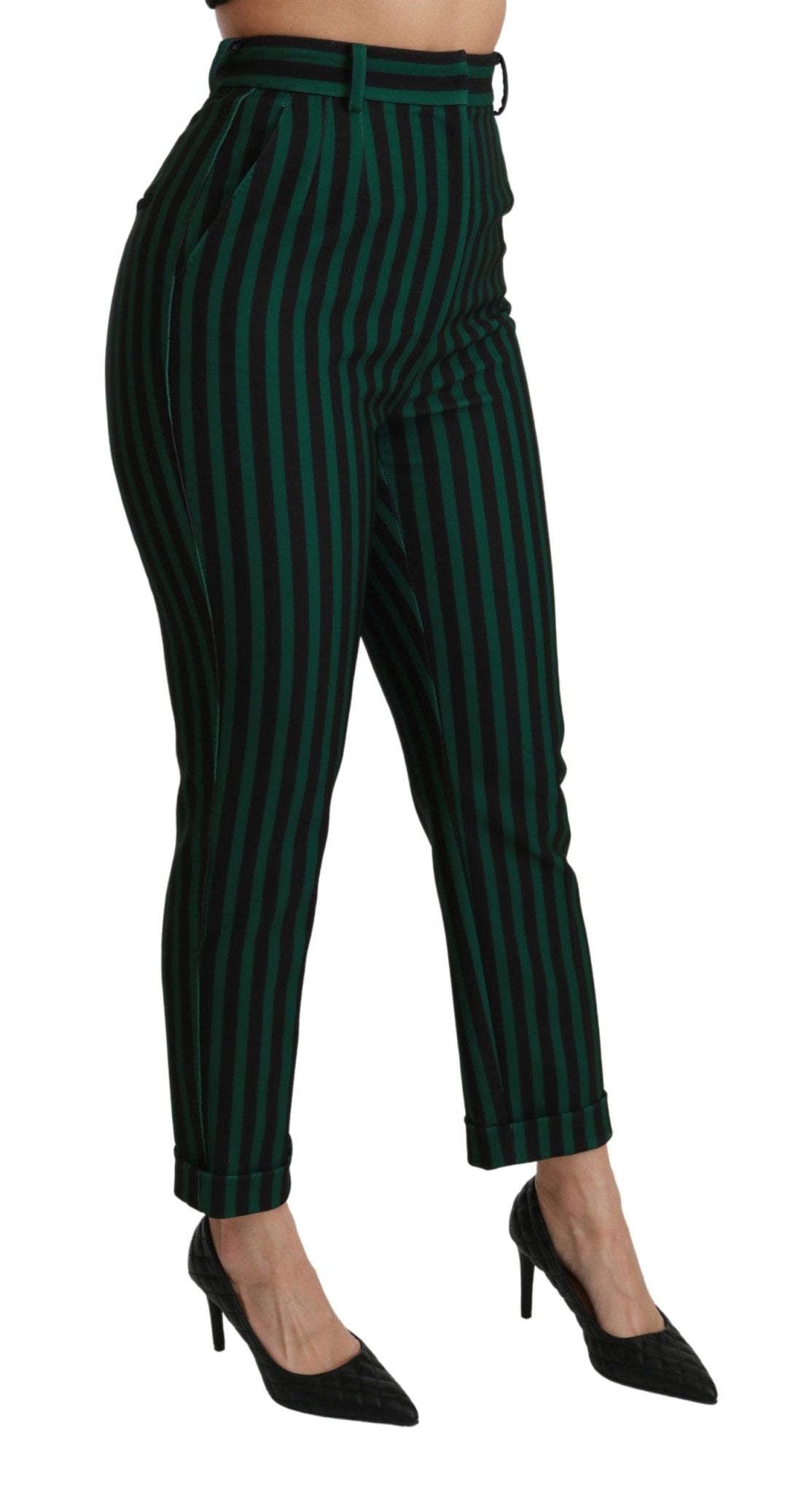 Black Green Striped High Waist Trouser Pants - coffeewithmee2Dolce & GabbanaP2967S