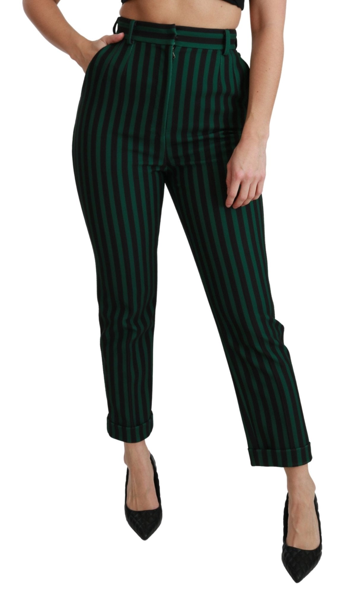 Black Green Striped High Waist Trouser Pants - coffeewithmee2Dolce & GabbanaP2967S