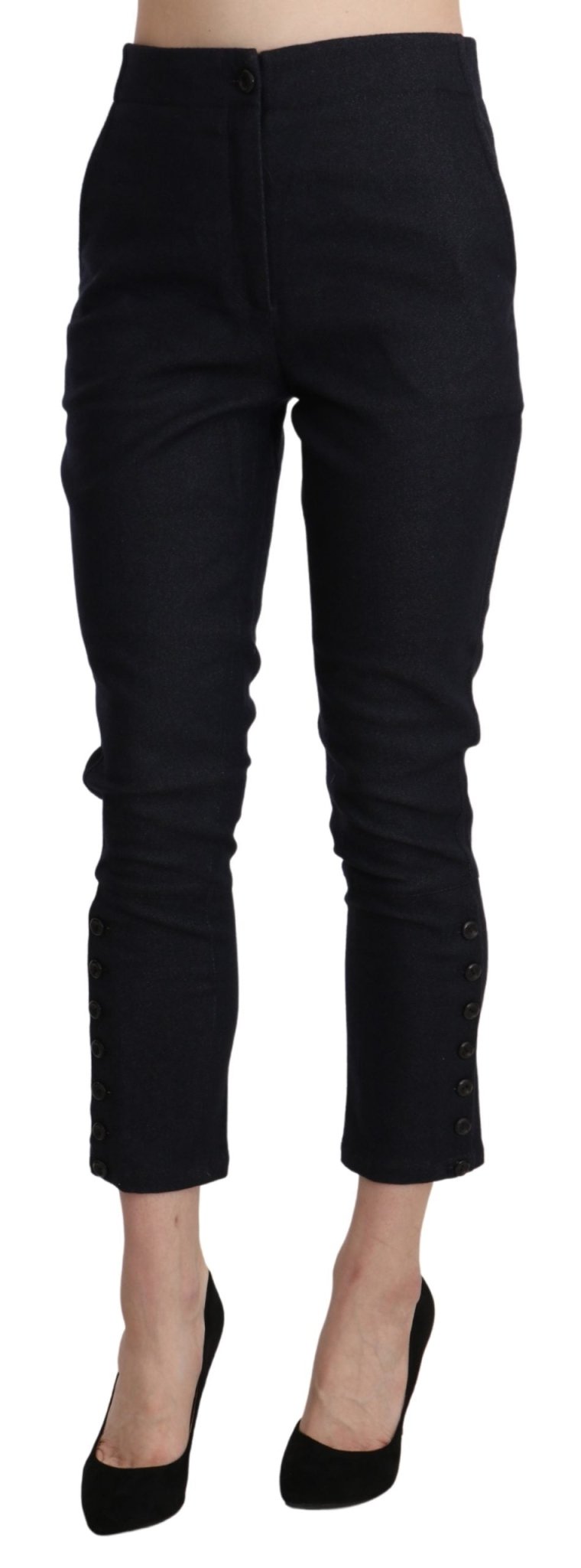 Black High Waist Capri Cropped Cotton Pants - coffeewithmee2Ermanno ScervinoP3328S