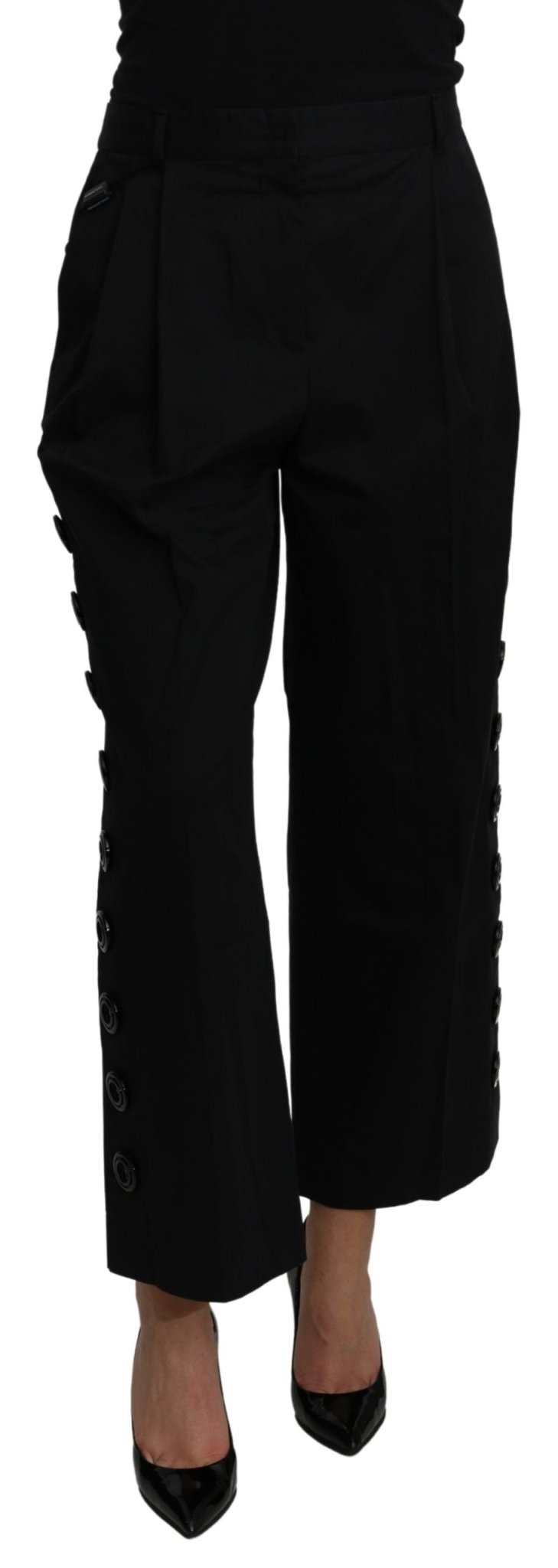 Black High Waist Cropped Cotton Stretch Pants - coffeewithmee2Dolce & GabbanaP3228S