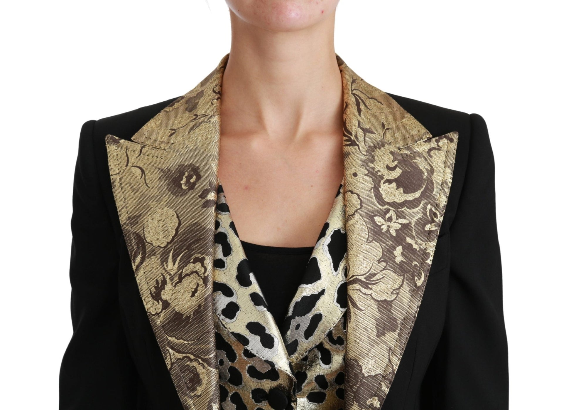 Black Jacquard Vest Blazer Coat Wool Jacket - coffeewithmee2Dolce & GabbanaP2983S