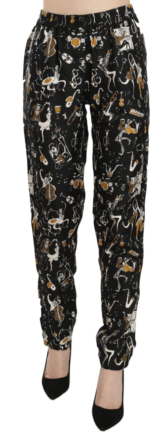 Black Jazz Club Print High Waist Tapered Pants - coffeewithmee2Dolce & GabbanaP2370S