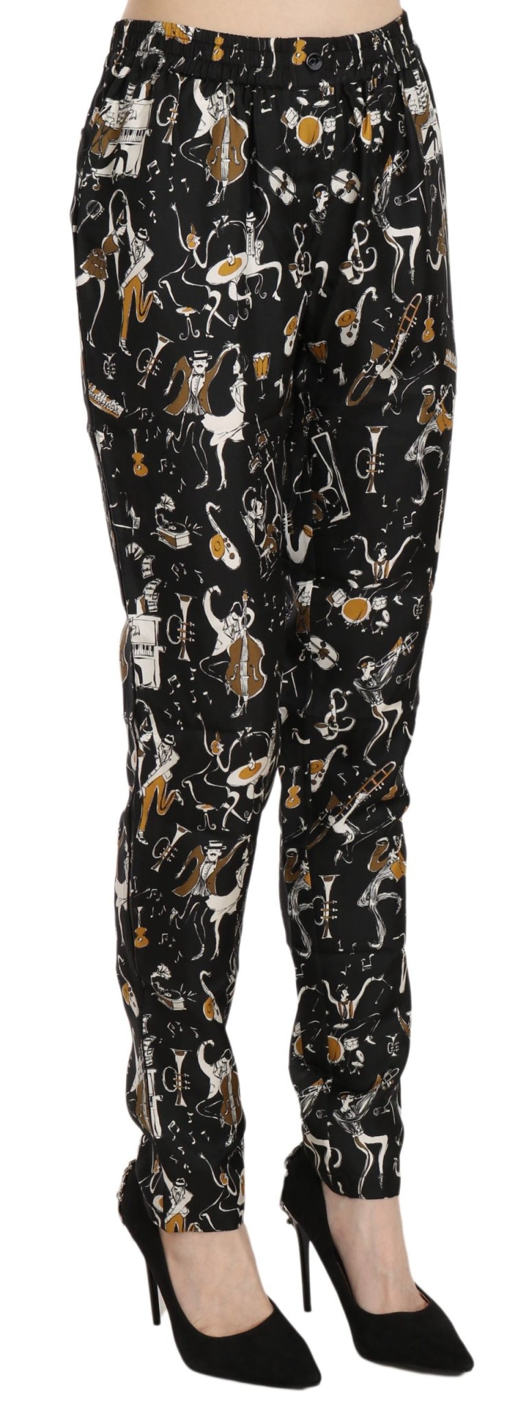 Black Jazz Club Print High Waist Tapered Pants - coffeewithmee2Dolce & GabbanaP2370S