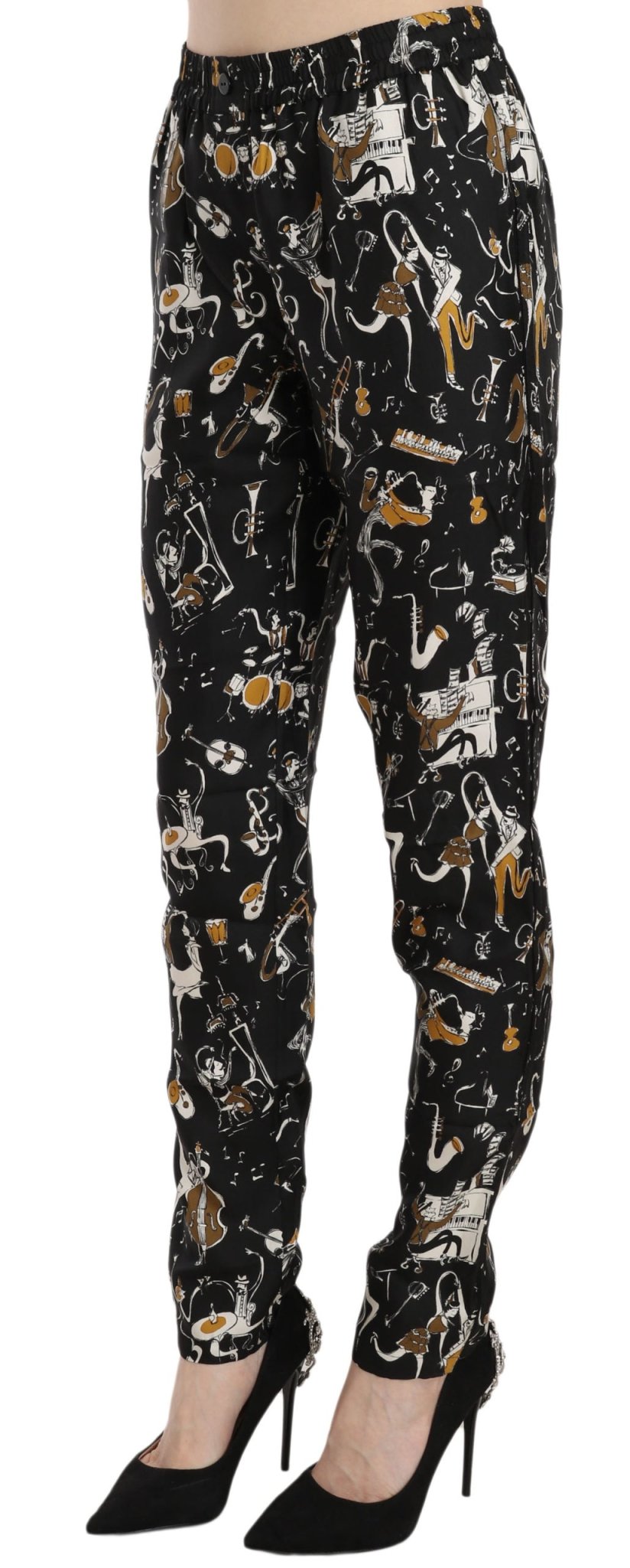 Black Jazz Club Print High Waist Tapered Pants - coffeewithmee2Dolce & GabbanaP2370S