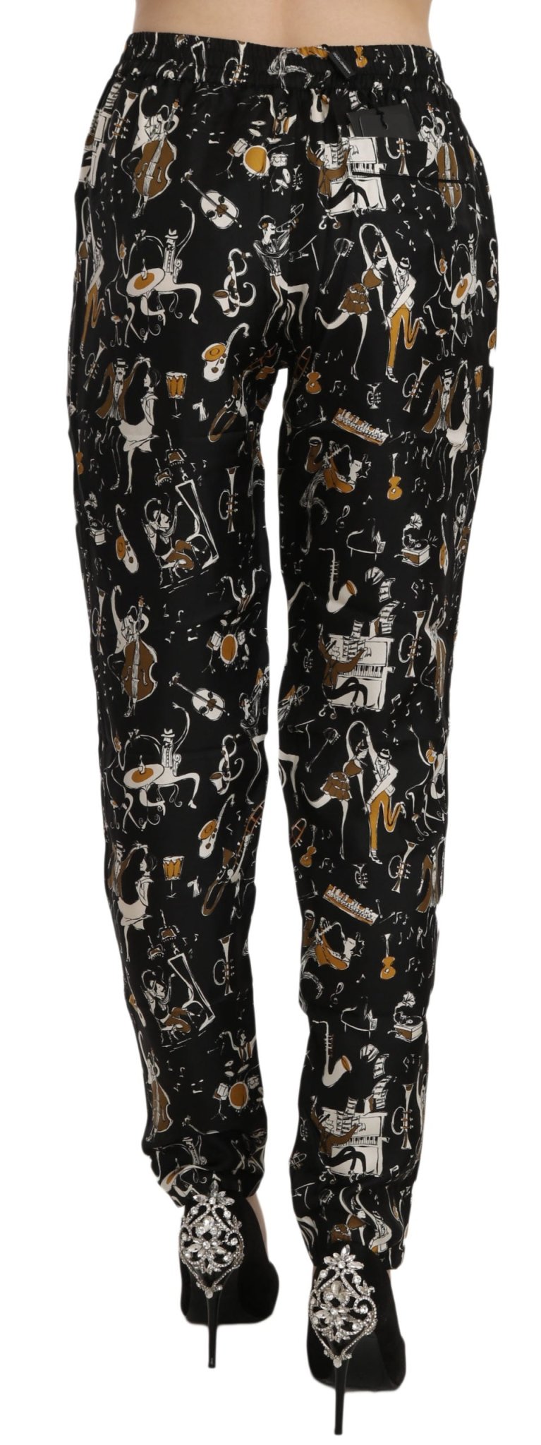 Black Jazz Club Print High Waist Tapered Pants - coffeewithmee2Dolce & GabbanaP2370S