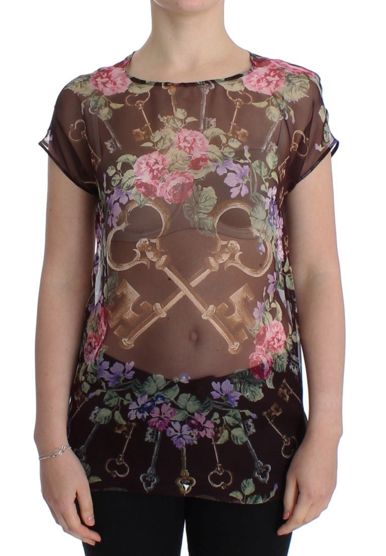 Black Key Floral Print Silk Blouse T-shirt - coffeewithmee2Dolce & GabbanaP0921S
