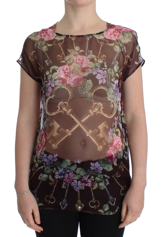 Black Key Floral Print Silk Blouse T-shirt - coffeewithmee2Dolce & GabbanaP0921S