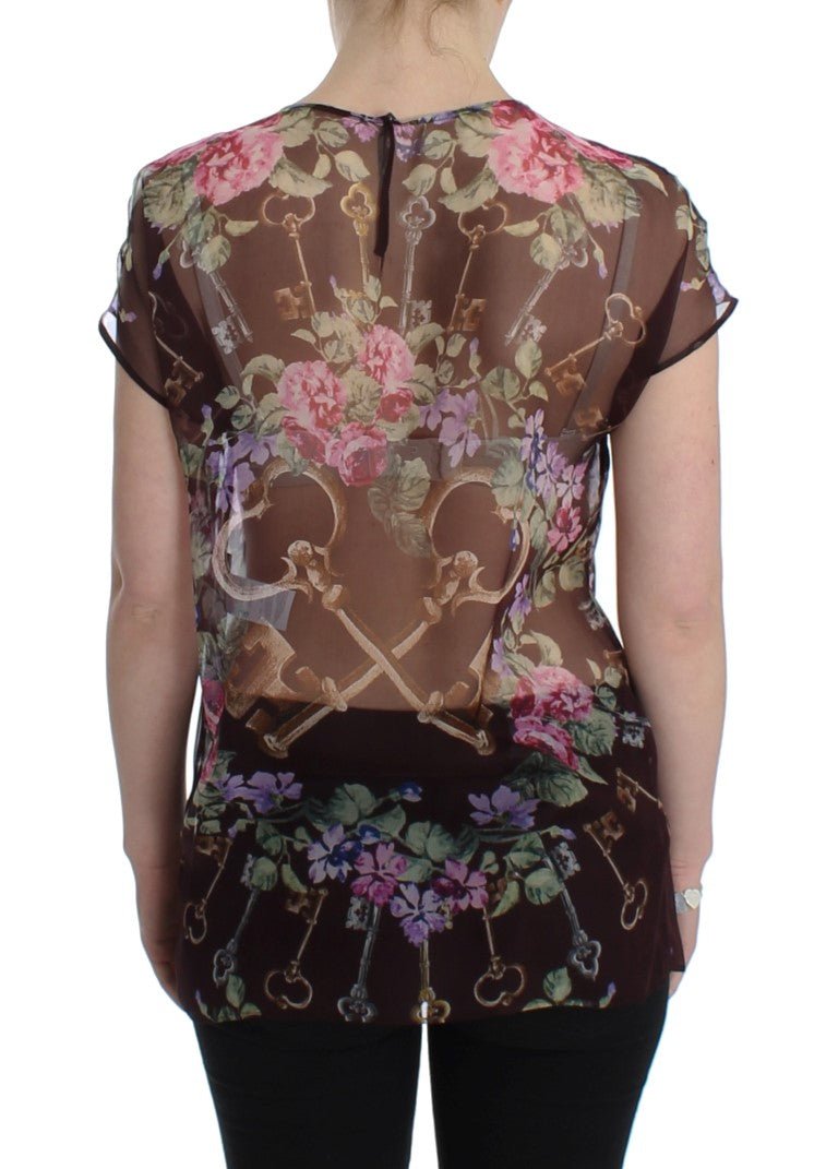 Black Key Floral Print Silk Blouse T-shirt - coffeewithmee2Dolce & GabbanaP0921S