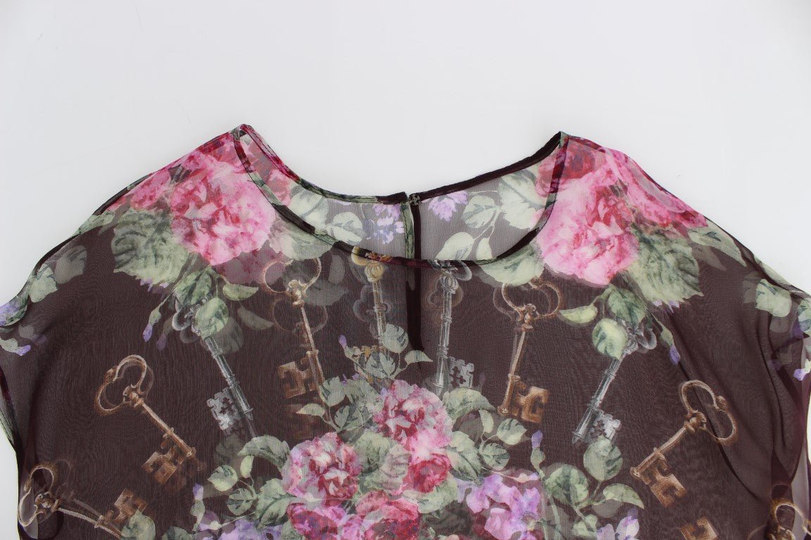Black Key Floral Print Silk Blouse T-shirt - coffeewithmee2Dolce & GabbanaP0921S