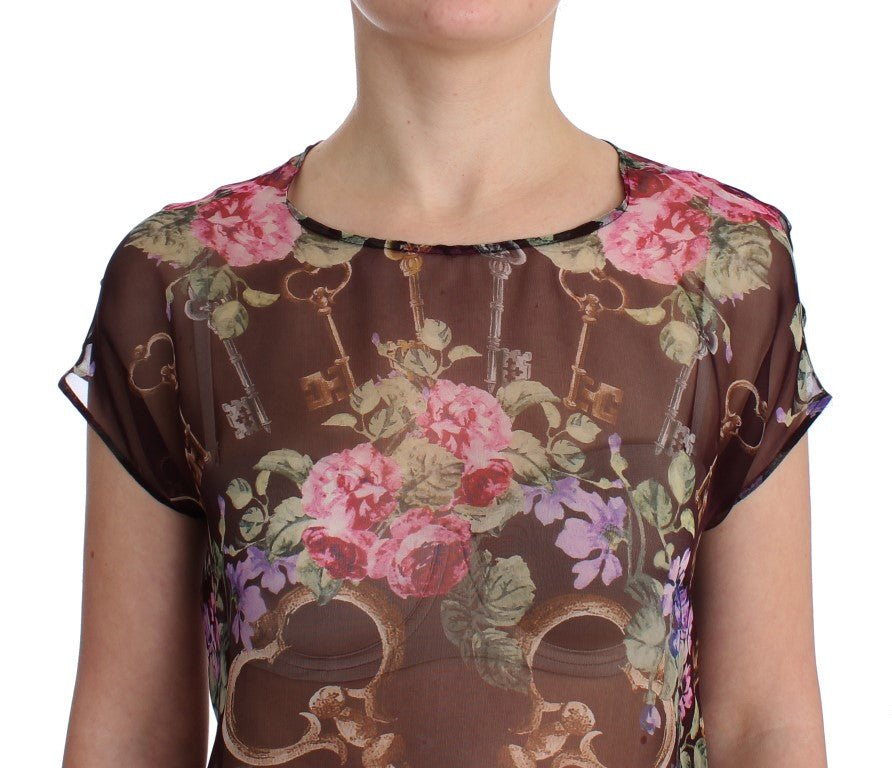 Black Key Floral Print Silk Blouse T-shirt - coffeewithmee2Dolce & GabbanaP0921S