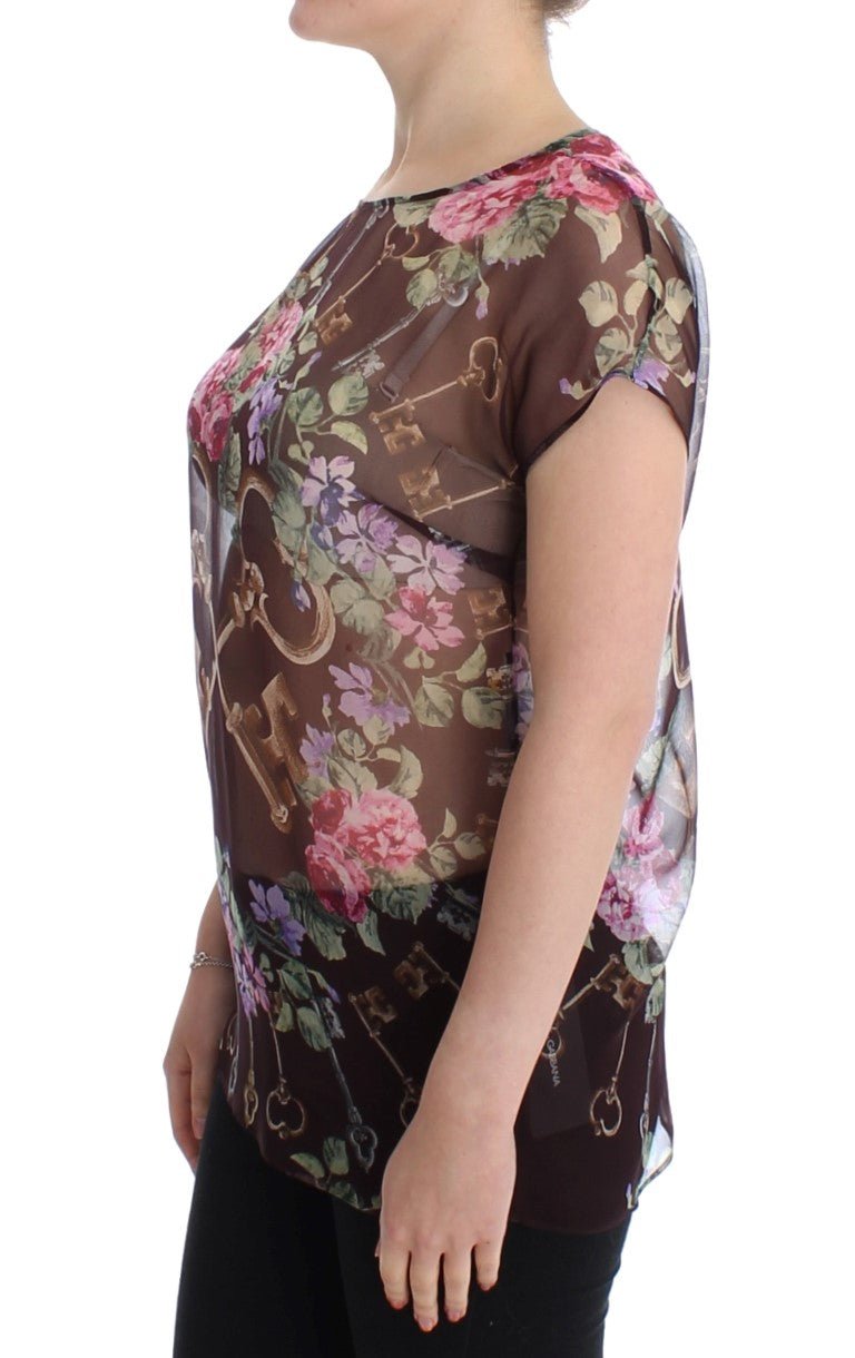 Black Key Floral Print Silk Blouse T-shirt - coffeewithmee2Dolce & GabbanaP0921S