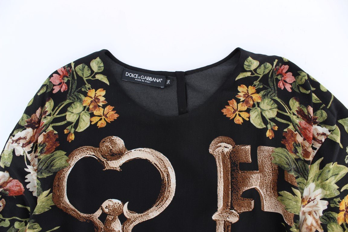 Black Key Floral Print Silk Blouse Top - coffeewithmee2Dolce & GabbanaP0922S