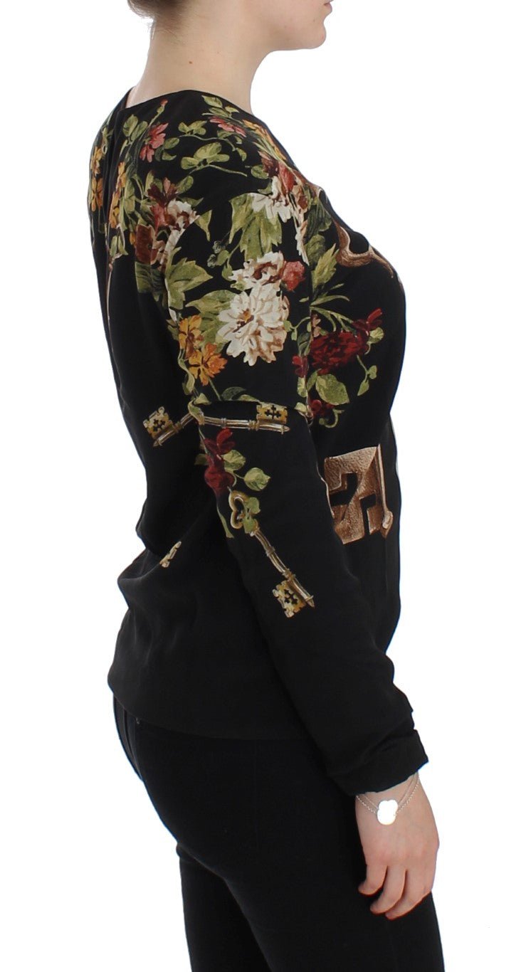 Black Key Floral Print Silk Blouse Top - coffeewithmee2Dolce & GabbanaP0922S