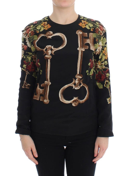 Black Key Floral Print Silk Blouse Top - coffeewithmee2Dolce & GabbanaP0922S