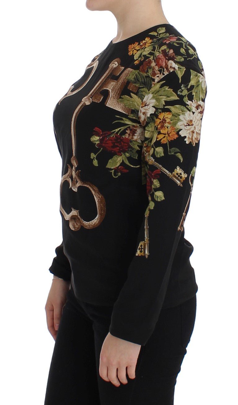Black Key Floral Print Silk Blouse Top - coffeewithmee2Dolce & GabbanaP0922S