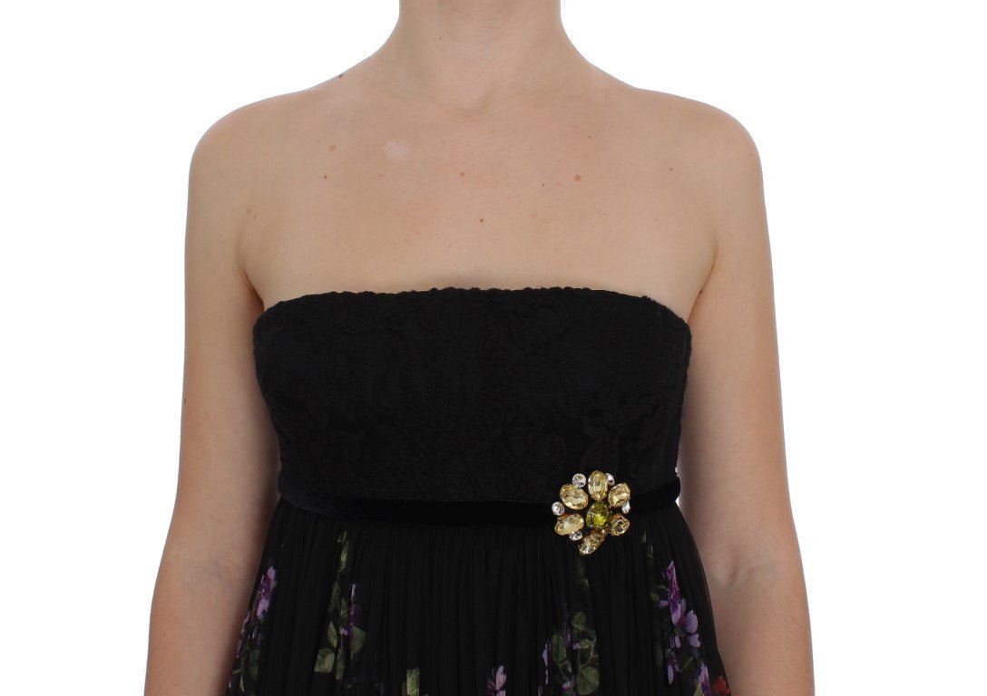 Black Key Print Silk Crystal Brooch Dress - coffeewithmee2Dolce & GabbanaP1144S