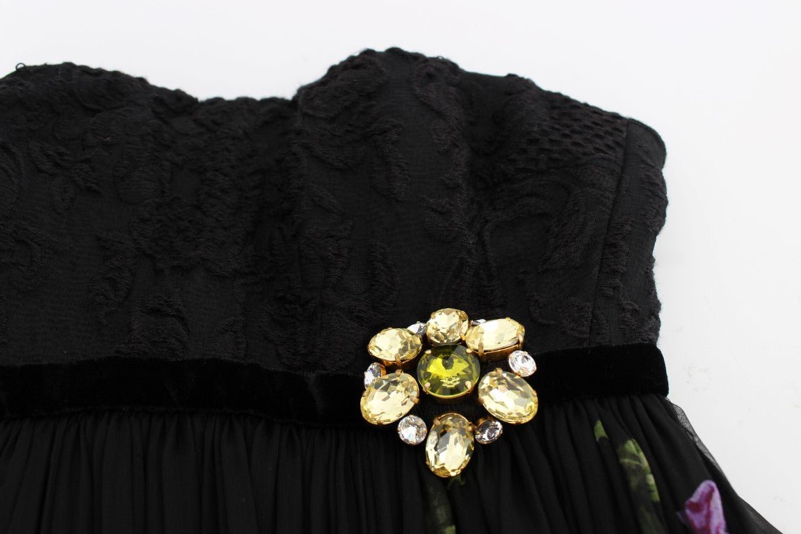 Black Key Print Silk Crystal Brooch Dress - coffeewithmee2Dolce & GabbanaP1144S