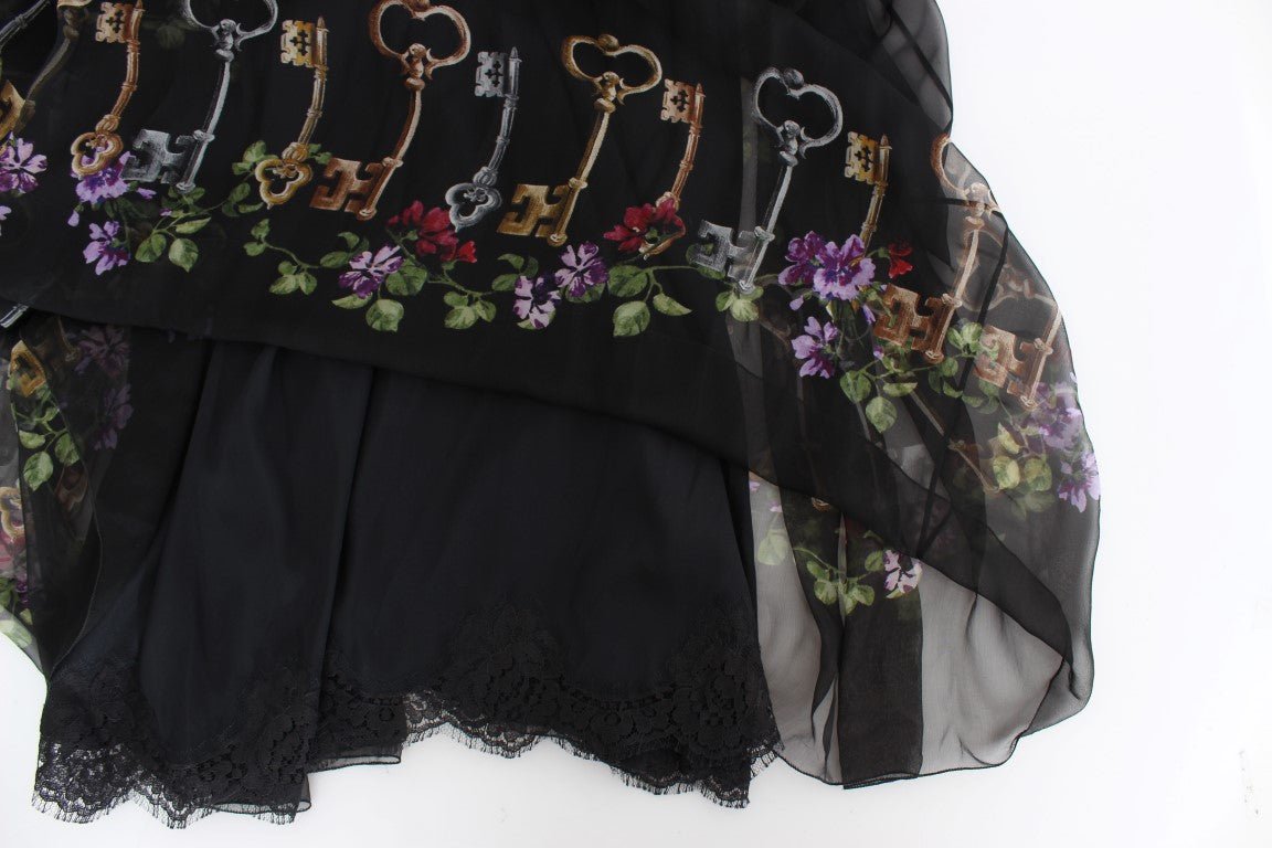 Black Key Print Silk Crystal Brooch Dress - coffeewithmee2Dolce & GabbanaP1144S