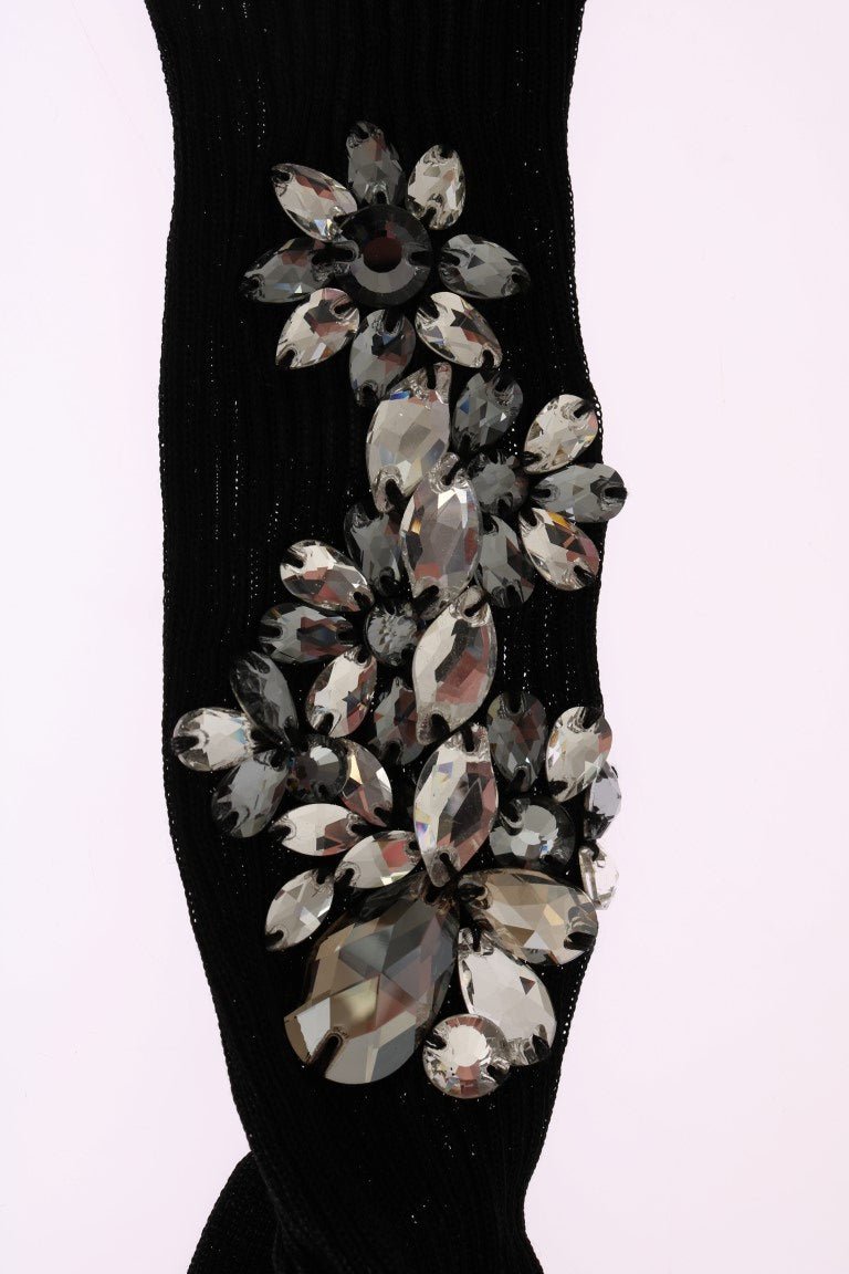 Black Knitted Floral Clear Crystal Socks - coffeewithmee2Dolce & GabbanaP2196S