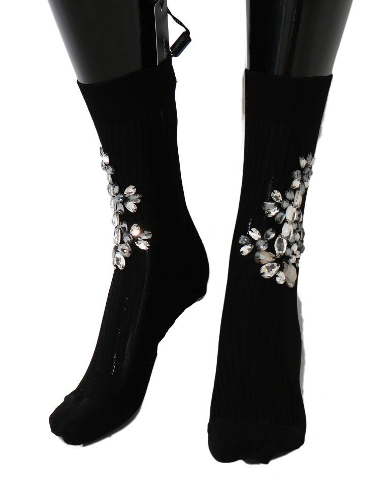 Black Knitted Floral Clear Crystal Socks - coffeewithmee2Dolce & GabbanaP2196S