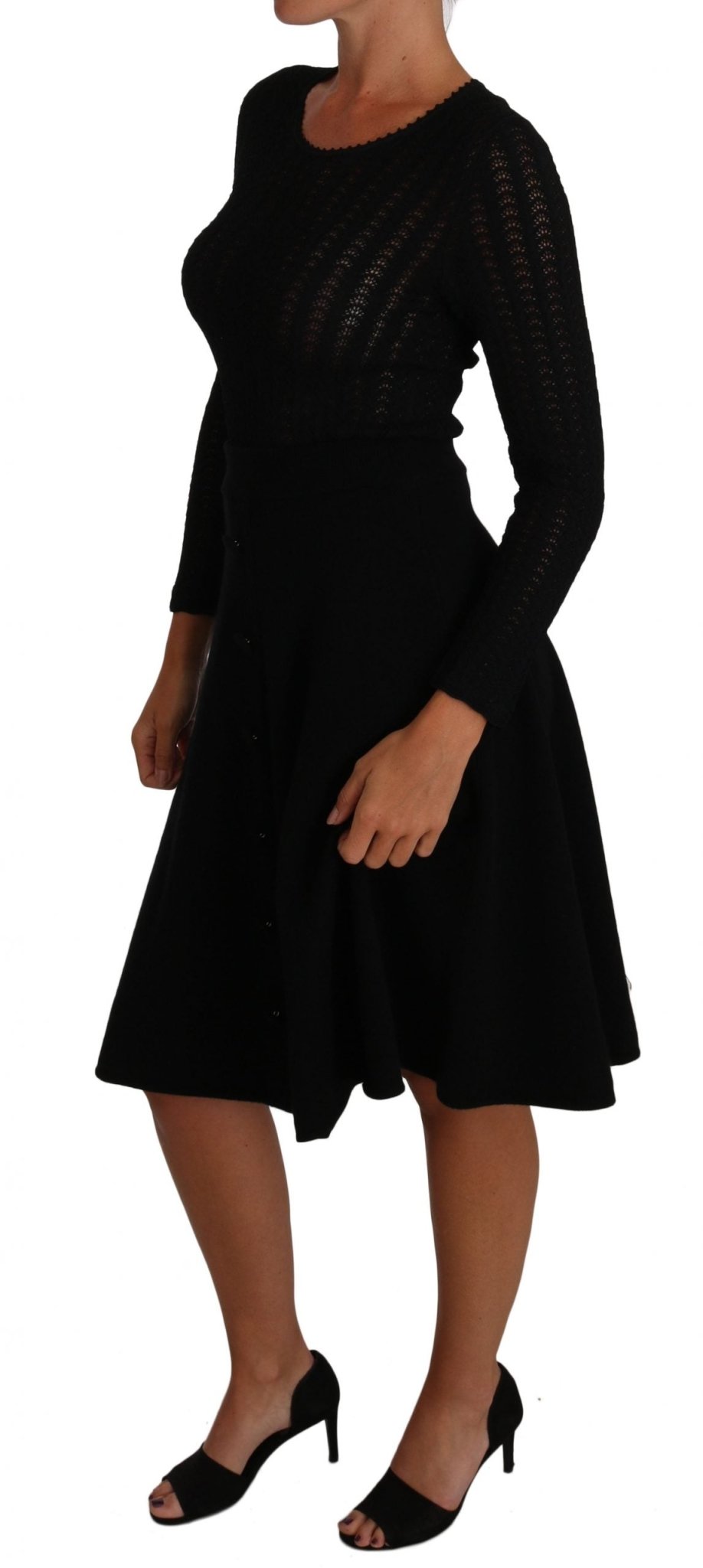 Black Knitted Wool Sheath Long Sleeves Dress - coffeewithmee2Dolce & GabbanaP1398S
