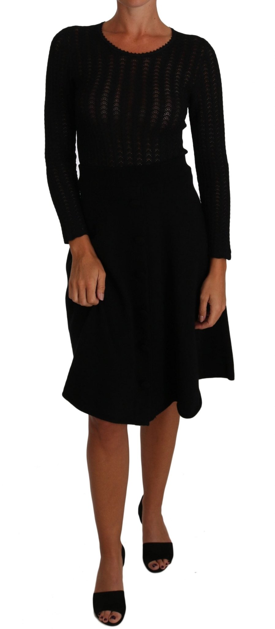 Black Knitted Wool Sheath Long Sleeves Dress - coffeewithmee2Dolce & GabbanaP1398S