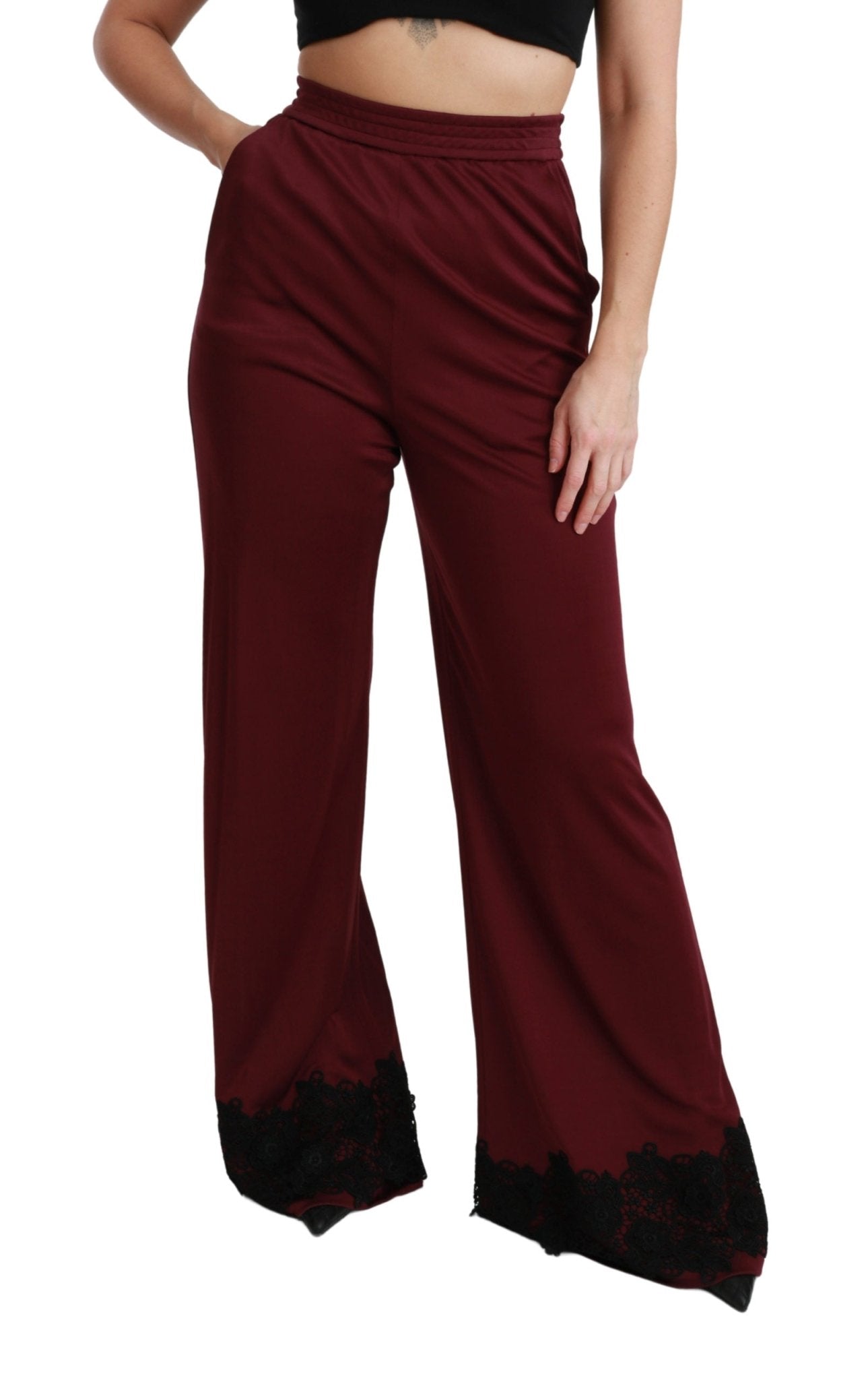 Black Lace High Waist Wide Leg Maroon Pants - coffeewithmee2Dolce & GabbanaP2969S