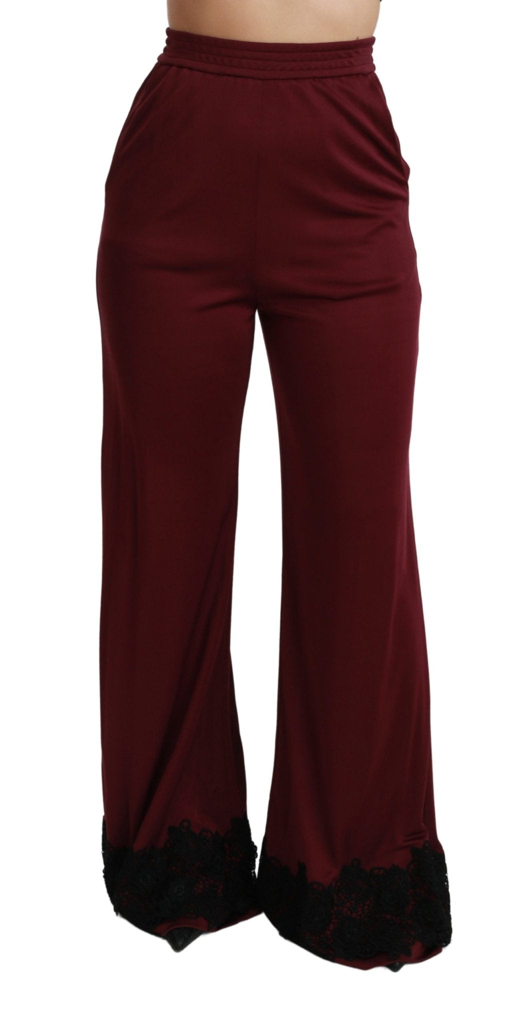 Black Lace High Waist Wide Leg Maroon Pants - coffeewithmee2Dolce & GabbanaP2969S