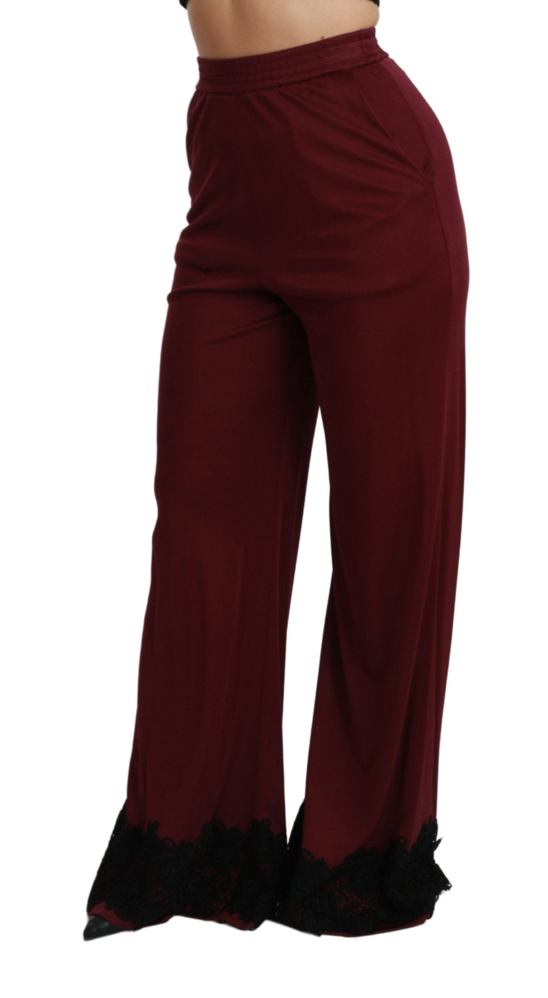 Black Lace High Waist Wide Leg Maroon Pants - coffeewithmee2Dolce & GabbanaP2969S