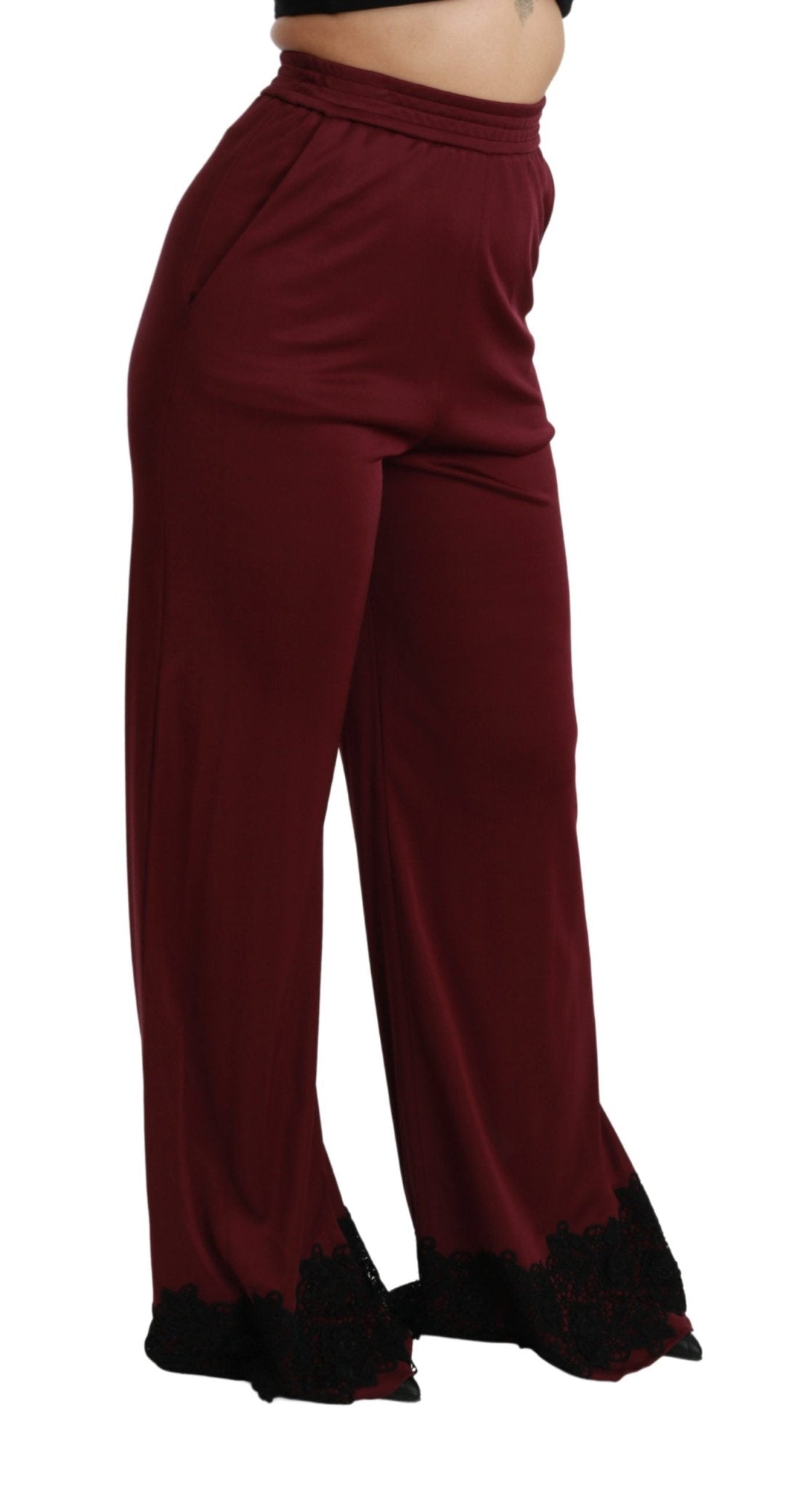Black Lace High Waist Wide Leg Maroon Pants - coffeewithmee2Dolce & GabbanaP2969S