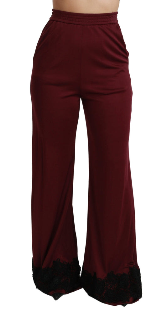 Black Lace High Waist Wide Leg Maroon Pants - coffeewithmee2Dolce & GabbanaP2969S