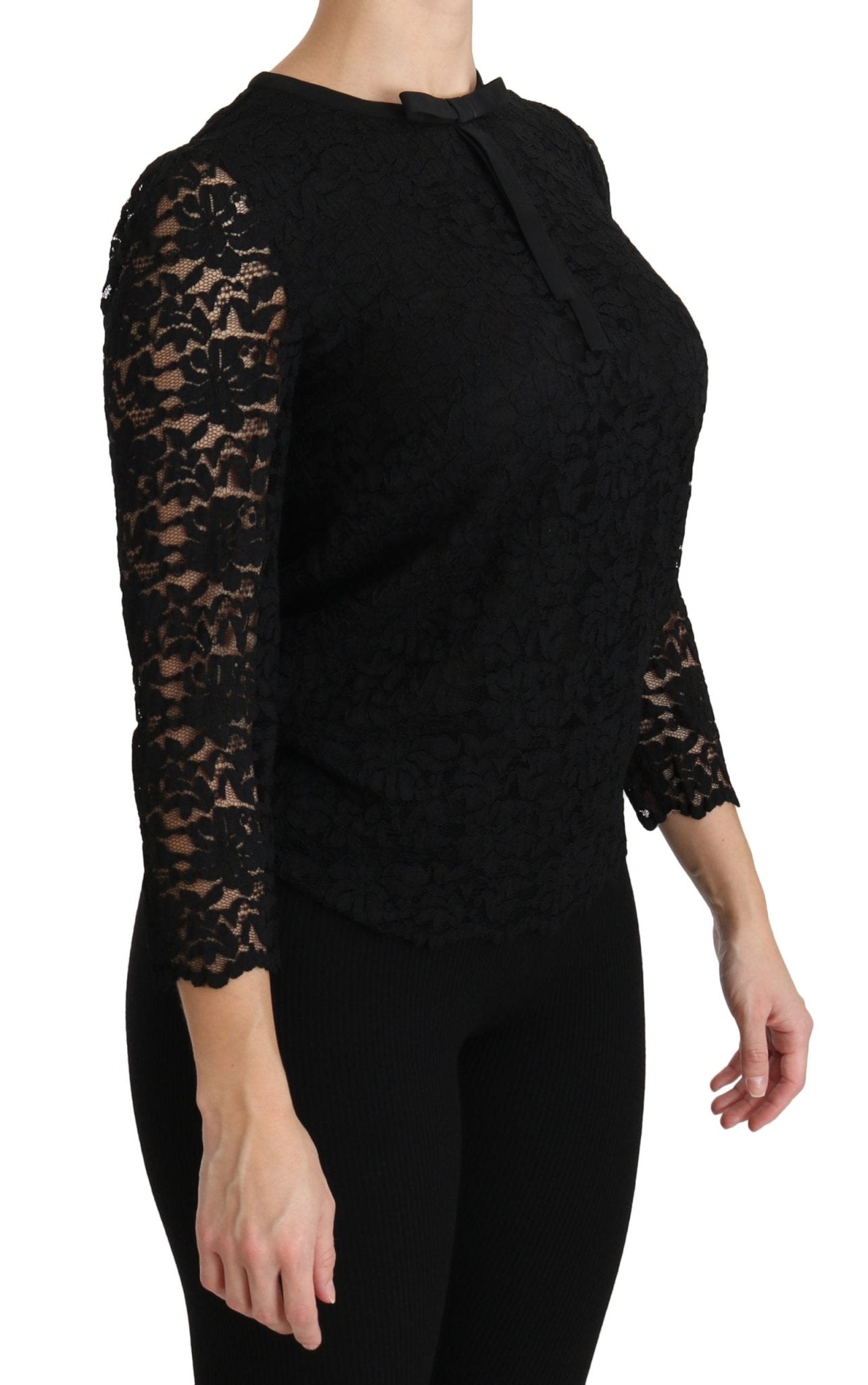 Black Lace Long Sleeve Nylon Blouse - coffeewithmee2Dolce & GabbanaP2732S