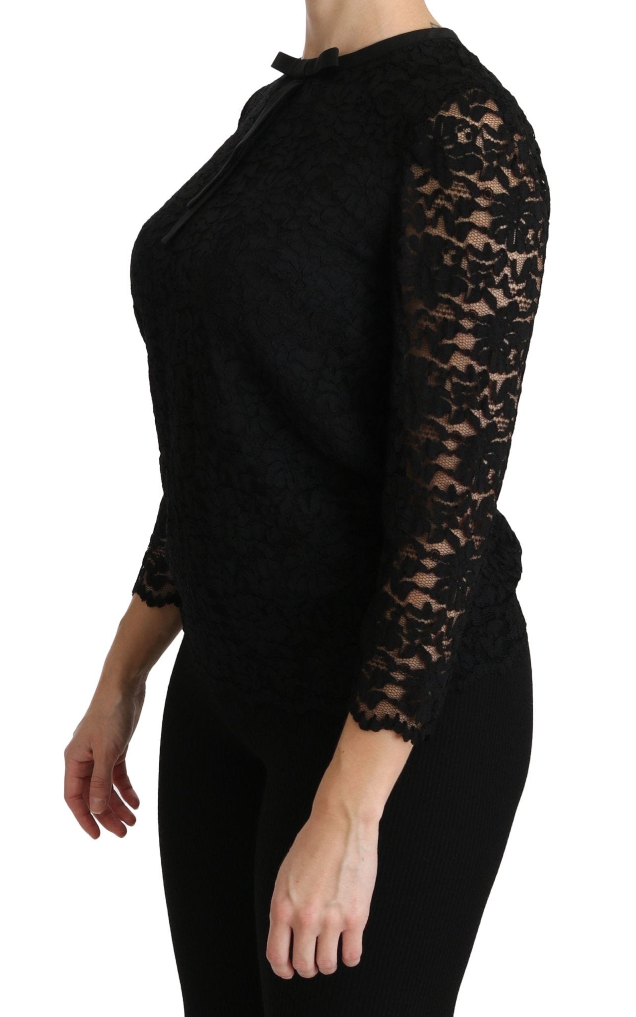 Black Lace Long Sleeve Nylon Blouse - coffeewithmee2Dolce & GabbanaP2732S